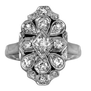 Antique 14k white gold ring set with 0.40 carats of single cut earth-mined diamonds.