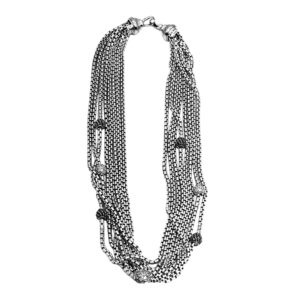 Vintage sterling silver David Yurman pave ball station eight strand necklace set with 0.36 carats of round brilliant earth-mined black diamonds and round brilliant earth-mined diamonds.