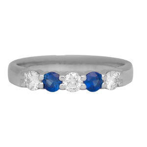 Vintage 18k white gold band set with 0.21 carats of round brilliant earth-mined diamonds plus 0.20 carats of round brilliant sapphires.