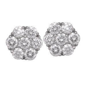 Vintage 18k white gold cluster earrings set with 1.26 carats of round brilliant earth-mined diamonds.