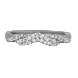 New 14k white gold curved band set with 0.20 carats of lab-grown round brilliant diamonds.