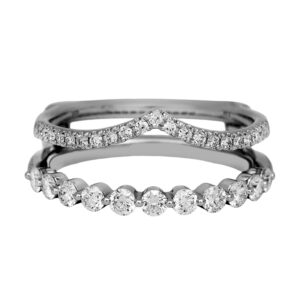 New 14k white gold curved ring guard set with 0.62 carats of lab-grown round brilliant diamonds.