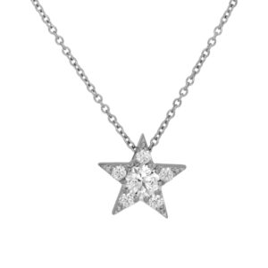 New 18k white gold Hearts On Fire Illa Cluster pendant set with 0.71 carats of round brilliant earth-mined diamonds on a 16" cable chain.