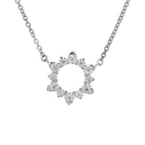 New 18k white gold Hearts On Fire Aerial Eclipse pendant set with 0.50 carats of round brilliant earth-mined diamonds on an 18" cable chain.