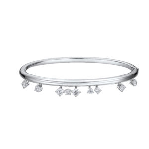 New 18k white gold Hearts On Fire Barre Floating diamond bangle set with 2.50 carats of round brilliant earth-mined diamonds.
