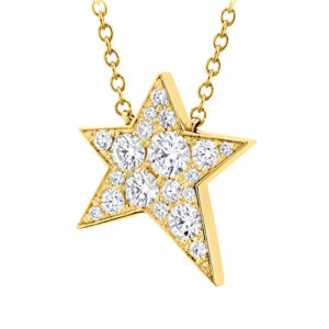 New 18k yellow gold Hearts On Fire Illa Cosmic necklace set with 0.17 carats of round brilliant earth-mined diamonds.