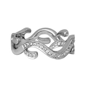 New 14k white gold wave ring set with 0.23 carats of round brilliant earth-mined diamonds.