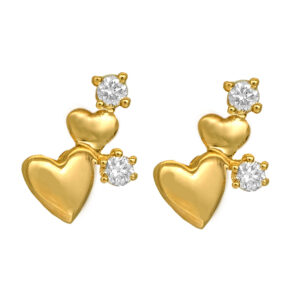 New 14k yellow gold heart earrings set with 0.25 carats of round brilliant earth-mined diamonds.