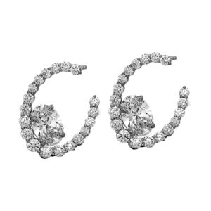 New 14k white gold hoop earrings set with 1.92 carats of oval lab-grown diamonds plus 0.28 carats of round brilliant lab-grown diamonds.