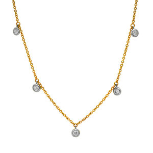 New 14k yellow & white gold station necklace set with 1.25 carats of round brilliant earth-mined diamonds on a 16" cable chain.