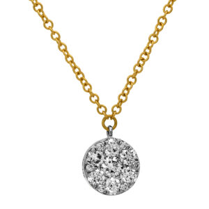 New 14k yellow & white gold cluster pendant set with 0.34 carats of round brilliant earth-mined diamonds on a 17" cable chain.