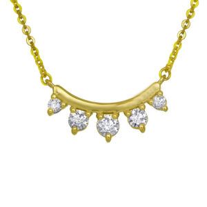 New 14k yellow gold curved pendant set with 0.37 carats of round brilliant earth-mined diamonds on an 18" cable chain.