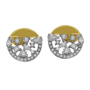 New 14k yellow gold cluster earrings set with 0.75 carats of round brilliant, pear, and marquise earth-mined diamonds.