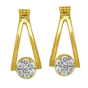 New 14k yellow gold cut out hoop earrings set with 0.25 carats of round brilliant earth-mined diamonds.