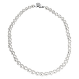 Vintage 18k white gold Tiffany & Co. Essential Pearls Akoya pearl necklace with a lobster clasp on a 16" chain, with box.