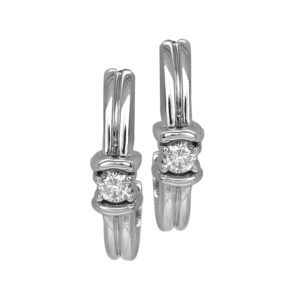 Vintage 14k white gold hoop earrings set with 0.20 carats of round brilliant earth-mined diamonds.