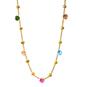 Vintage 18k yellow gold Marco Bicego Paradise necklace set with multicolor gemstones.