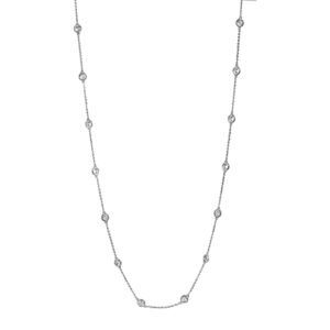 Vintage 14k white gold station necklace set with 2.00 carats of lab-grown round brilliant diamonds on a 20" chain.