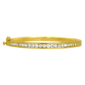 Vintage 14k yellow gold hinged bangle set with 2.00 carats of round brilliant earth-mined diamonds.
