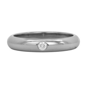 Vintage platinum Cartier 1895 wedding band set with 0.04 carats of round brilliant earth-mined diamonds.