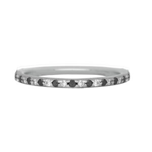 Vintage 14k white gold band set with 0.24 carats of round brilliant white and black earth-mined diamonds.