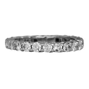 Vintage 14k white gold eternity band set with 1.61 carats of round brilliant earth-mined diamonds.