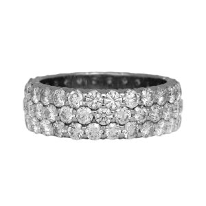 Vintage 18k white gold three row eternity band set with 4.00 carats of round brilliant earth-mined diamonds.