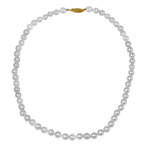 Vintage pearl necklace set with 6.50-7mm freshwater pearls on an 18" strand with a 14k yellow gold clasp.