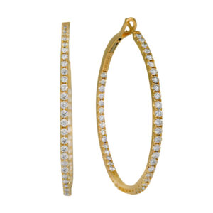 Vintage 14k yellow gold inside out hoop earrings set with 1.88 carats of round brilliant earth-mined diamonds.