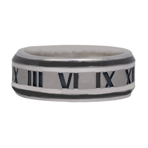 Vintage Tiffany & Co. Atlas sterling silver, titanium, and black enamel two-tone band.