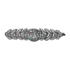 Vintage sterling silver turquoise bird and flower wide bracelet.