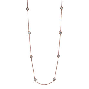New 14k yellow gold diamonds by the yard station necklace set with 2.00 carats of lab-grown round brilliant diamonds on an 18" chain.