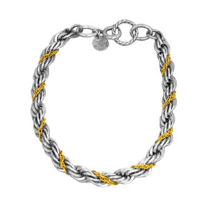 Vintage sterling silver and 18k yellow gold Tiffany & Co. twisted rope bracelet with spring ring clasp.
