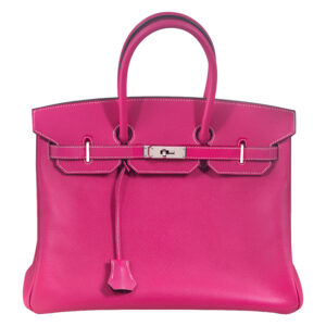 Vintage Rose Tyrien Epsom leather Hermès Birkin 35 handbag with palladium hardware, dust bag, and box.