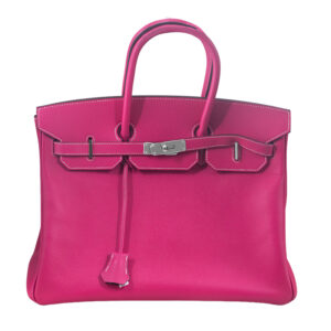 Vintage Rose Tyrien Epsom leather Hermès Birkin 35 with palladium hardware, dust bag, and box.