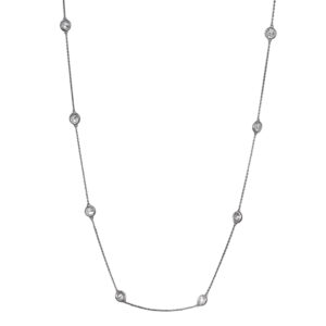New 14k white gold diamonds by the yard necklace set with 2.00 carats of lab-grown round brilliant diamonds on an 18" chain.