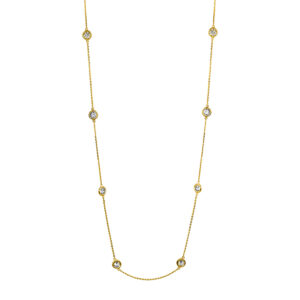 New 14k yellow gold diamonds by the yard necklace set with 2.00 carats of lab-grown round brilliant diamonds on an 18" chain.