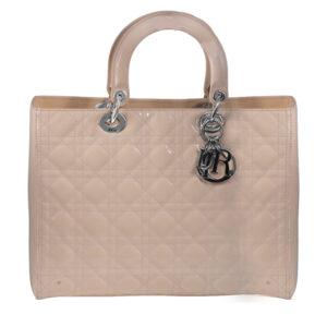 Vintage leather Dior Lady Dior tote with shoulder strap and box.