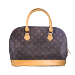 Vintage Louis Vuitton Alma monogram leather handbag with dust cover.