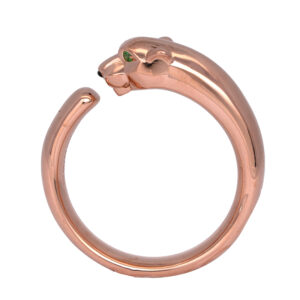 Vintage 18k rose gold Cartier Panthère de Cartier ring with tsavorite eyes and onyx nose, with box & papers.