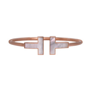 Vintage 18k rose gold Tiffany & Co. T Wire mother-of-pearl bangle with box.