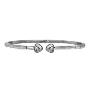 Vintage 18k white gold heart bangle set with 0.22 carats of round brilliant earth-mined diamonds.