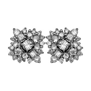 Vintage 14k white gold earrings set with 2.30 carats of round brilliant earth-mined diamonds.