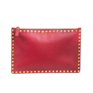 Vintage Valentino Rockstud red leather clutch handbag.