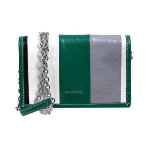 Vintage Balenciaga Bazar green, grey, white & black leather crossbody shoulder bag with chain strap.