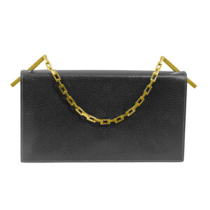 Vintage Fendi black and cream leather clutch handbag with gold chain strap.