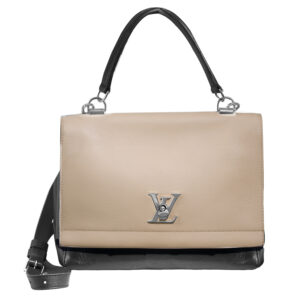 Vintage Louis Vuitton Lock Me II black & taupe leather shoulder bag.