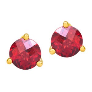 New 14k yellow gold earrings set with 2.16 carats of round brilliant garnets.