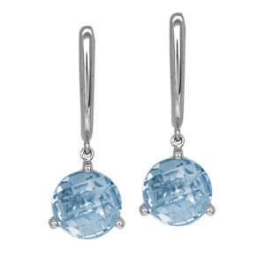 New 14k white gold earrings set with 3.60 carats of round pineapple cut aquamarines.