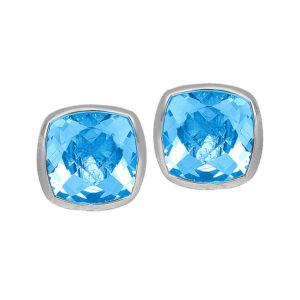 New 14k white gold earrings set with 2.20 carats of cushion aquamarines.